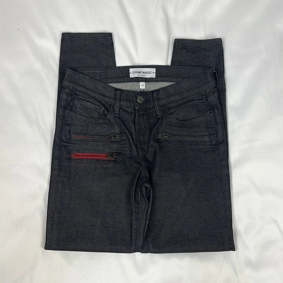 Etienne Marcel Los Angeles Dark Wash Zipper Moto Skinny Jean Size 26 - Picture 2 of 13